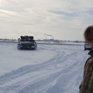 Tank Used as winter vehicle recovery, Ukraine